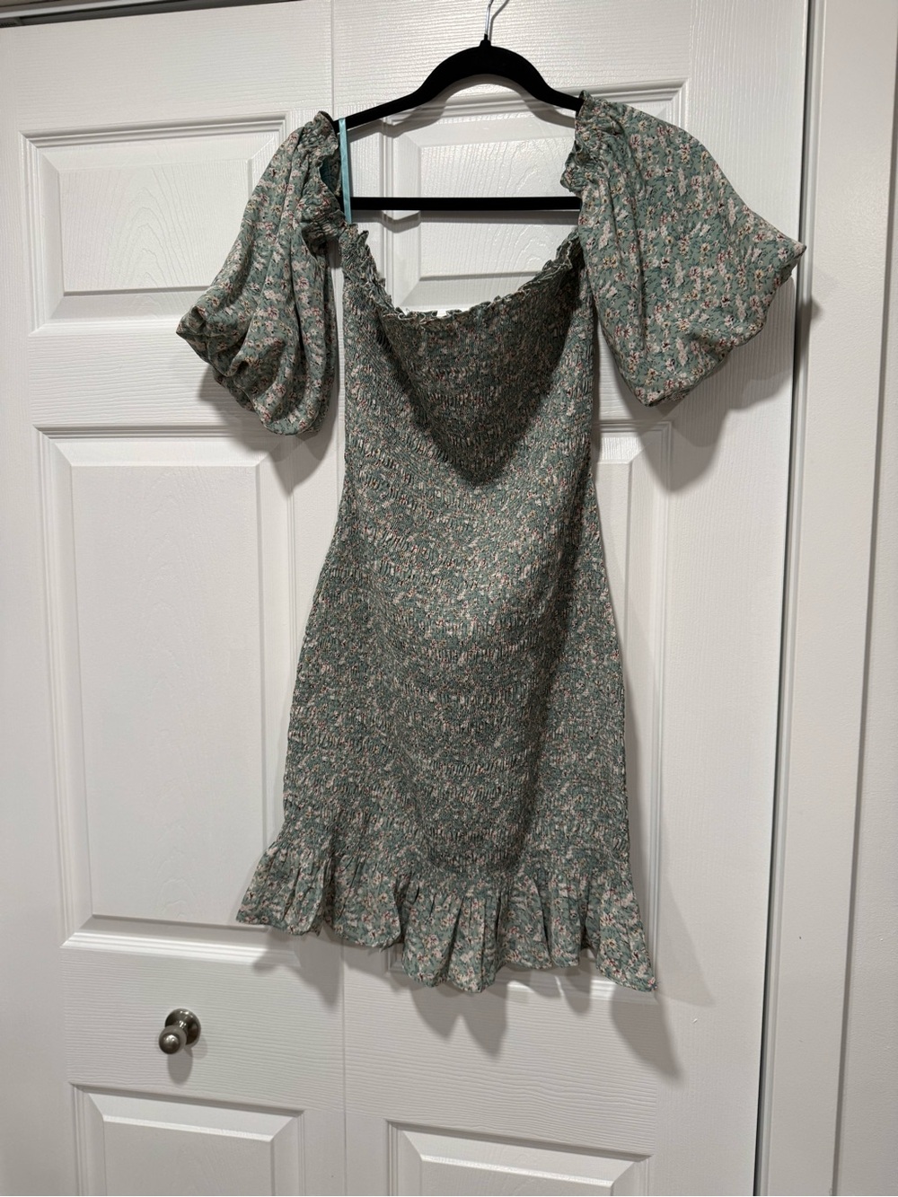 She and Sky Sage Green Floral Smocked Mini Dress